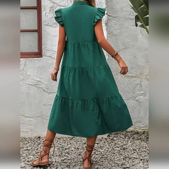 Notched Neckline Ruffle Trim Smock Dress - Picture 4 of 6